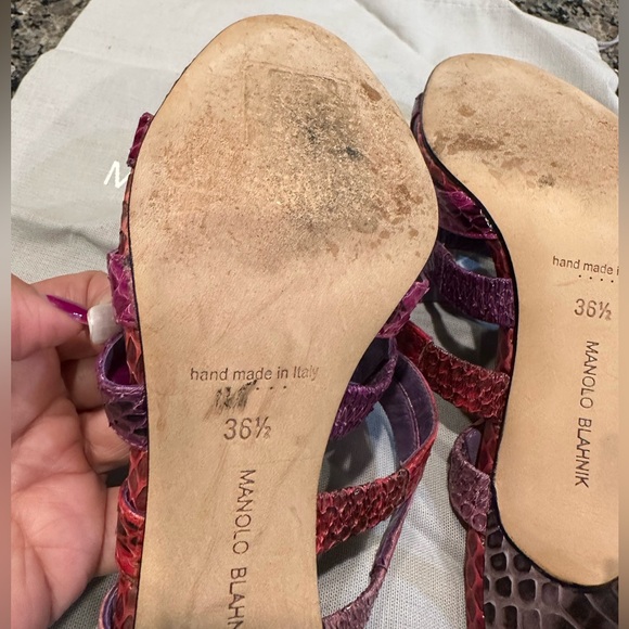 Manolo Blahnik Multi-Strap Snakeskin Mules - Pink & Purple Ombré (36.5) - Picture 6 of 8